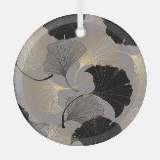 Elegant gouden Ginkgo,  achtergrond. Glas Ornament