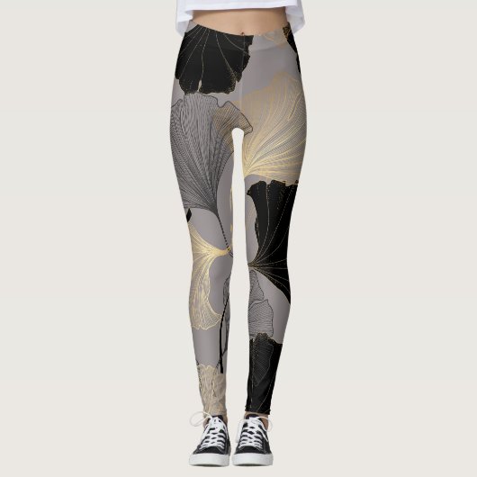Elegant gouden Ginkgo,  achtergrond. Leggings (Voorkant)