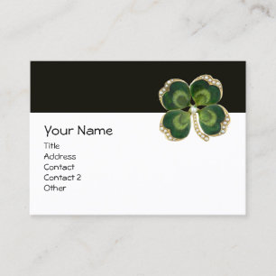 ELEGANT GOUDEN GROENE SHAMROCK JUWEEL MET PARELS VISITEKAARTJE
