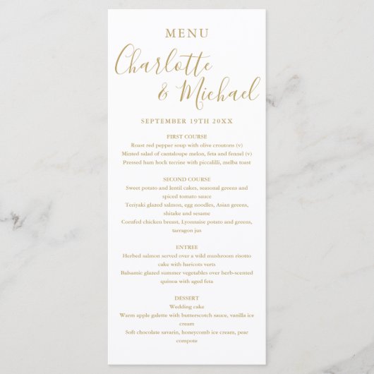 Elegant gouden handtekening script bruiloftsmenu menu (Voorkant)