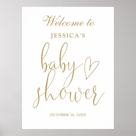 Elegant gouden hart script baby shower welkomstbor poster (Voorkant)