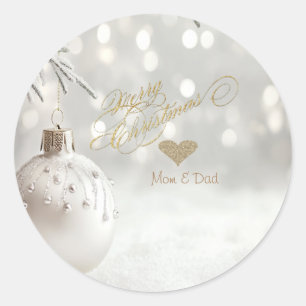 Elegant gouden hart, witte kerstbal ronde sticker