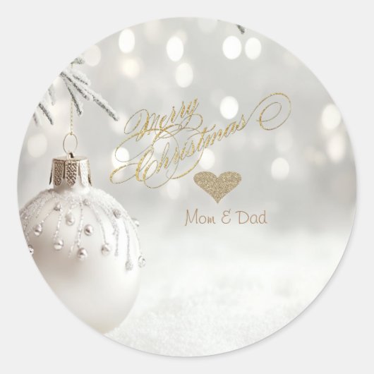 Elegant gouden hart, witte kerstbal ronde sticker (Voorkant)