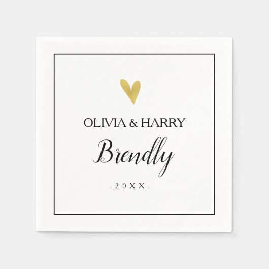 Elegant gouden hart | Witte Trouwpapier servet (Voorkant)