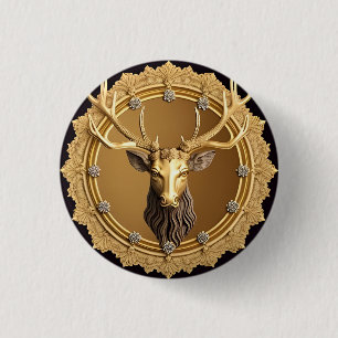Elegant Gouden Hertenembleem met Sierlijke Lijst Ronde Button 3,2 Cm