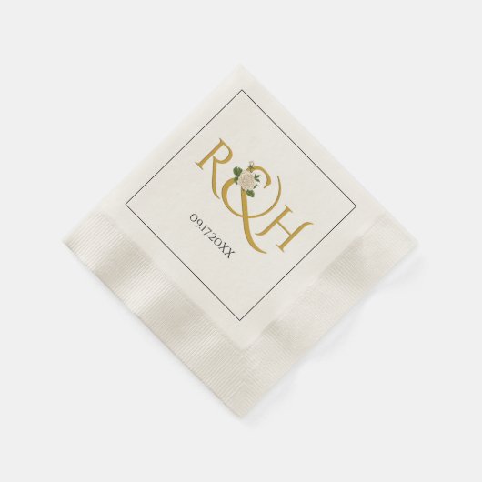 Elegant gouden initialen en ampersand, roos bruilo servet (Hoek)