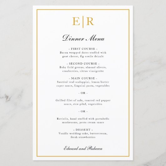 Elegant Gouden Initialen Formeel Trouwmenu (Voorkant)