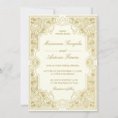 Elegant gouden ivoor lijst bruiloft kaart (Voorkant)