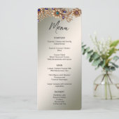 Elegant gouden juweel bloemen bruiloft menu (Staand voorkant)
