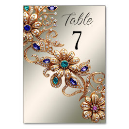 Elegant gouden juweel bloemen tafel nummer kaart