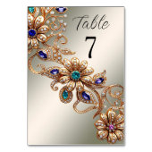 Elegant gouden juweel bloemen tafel nummer kaart (Achterkant)