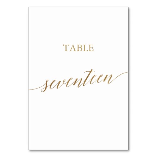 Elegant Gouden Kalligrafie Tafelnummer Zeventien (Voorkant)