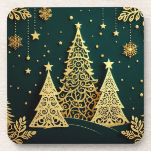 Elegant Gouden Kerstboom Patroon Bier Onderzetter