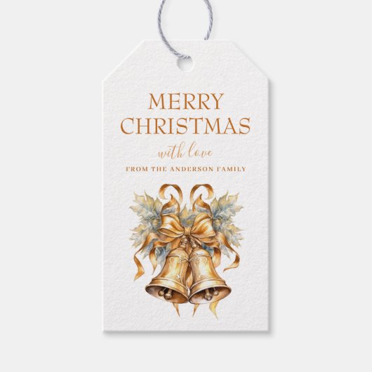 Elegant Gouden Kerstmisklokken Douane Cadeaulabel (Voorkant)