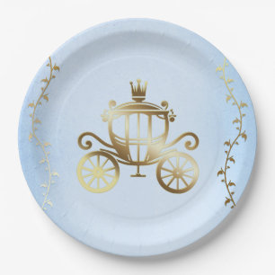 Elegant Gouden Koets Blauw Storybook Royal Papieren Bordje