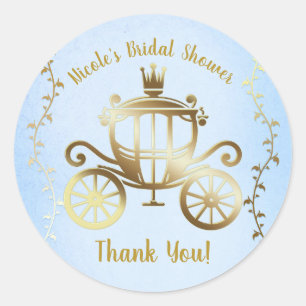Elegant Gouden Koets Blauw Storybook Royal Ronde Sticker