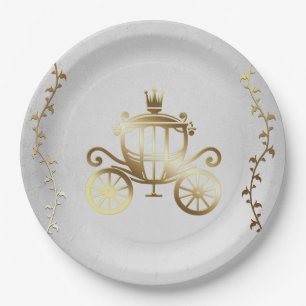 Elegant Gouden Koets Wit Storybook Royal Papieren Bordje