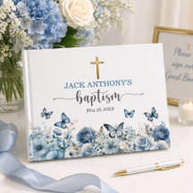 Elegant Gouden Kruis Blauwe Bloem Doop