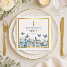 Elegant Gouden Kruis Blauwe Bloemen Doop