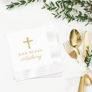 Elegant Gouden Kruis God Zegen Baby Doop Servet