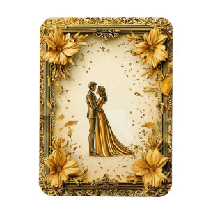 Elegant gouden kunstwerk van romantisch bruidspaar magneet