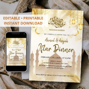 Elegant gouden lantaarn moskee Ramadan Iftar diner Kaart