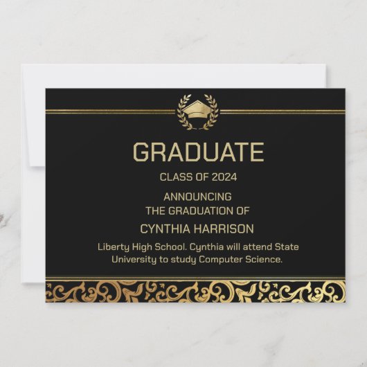Elegant gouden Lijst Afstuderen Aankondiging (Voorkant)
