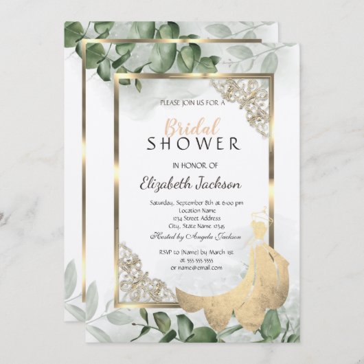 Elegant gouden Lijst, Eucalyptus Dress Vrijgezelle Kaart (Voorkant / Achterkant)