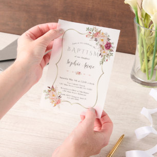 Elegant gouden Lijst roze bloesem bloesem meisje d Vellum Uitnodigingen