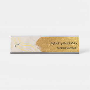 Elegant Gouden Lint Abstract Luxe Sieraden Bureau Naambordje