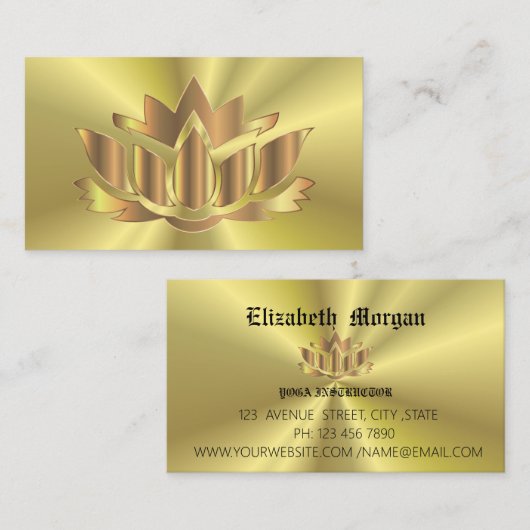 Elegant gouden lotusbloemyoga visitekaartje (Voorkant / Achterkant)