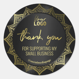 Elegant gouden mandala op zwart dank u Logo Ronde Sticker