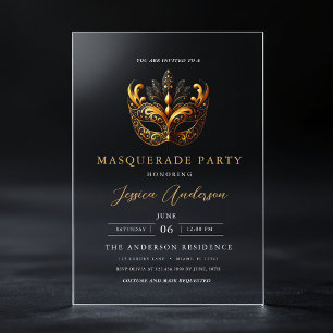 Elegant Gouden Maskerade Feest Verjaardag Acryl Uitnodigingen