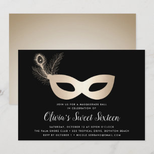 Elegant gouden maskerade thema Sweet Sixteen Kaart