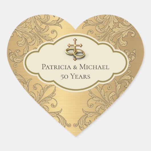 Elegant Gouden Metallic Goud Blad Hart Ontwerp Sticker (Voorkant)
