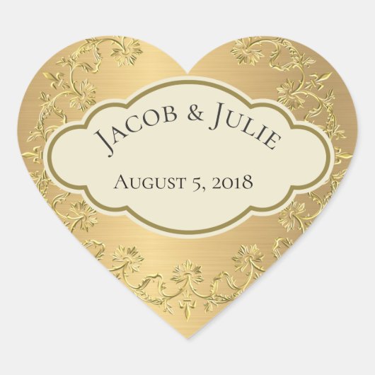 Elegant Gouden Metallic Goud Blad Hart Ontwerp Sticker (Voorkant)