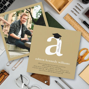Elegant Gouden Monogram A Prestatie Afstudeerfeest Kaart