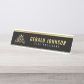 Elegant gouden monogram eerste ontwerp bureau naambordje (Voorkant)