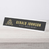 Elegant gouden monogram eerste ontwerp bureau naambordje (Voorkant)