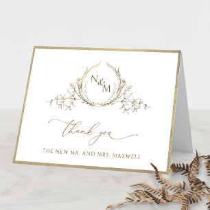 Elegant Gouden Monogram en Lijst Bruiloft Bedankkaart