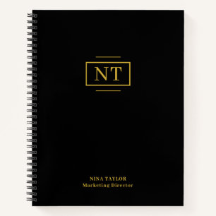 Elegant gouden monogram met twee letters zwart notitieboek