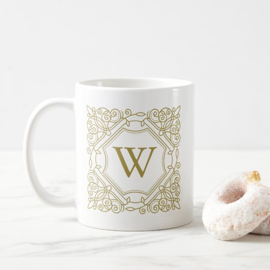 Elegant gouden monogram ornamentaal Lijst Koffiemok (Met donut)