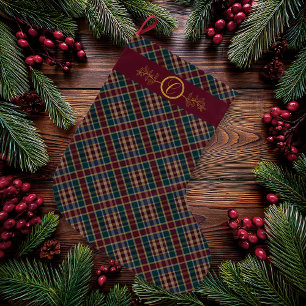 Elegant gouden monogram Plaid - Cranberry Blue Bla Grote Kerstsok