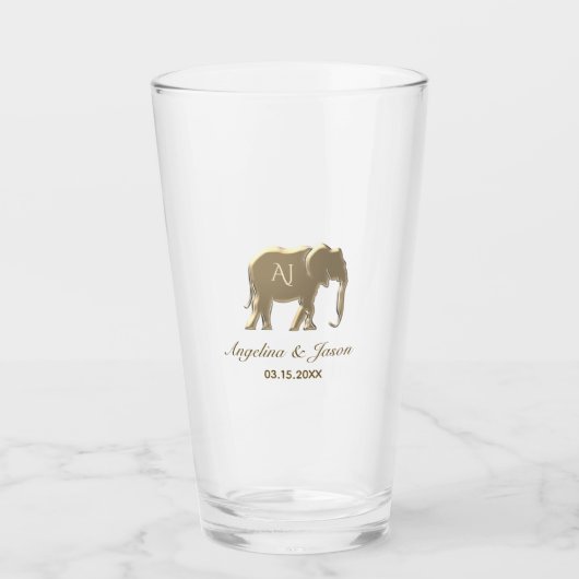 Elegant Gouden Monogram Trouwfeest Glas (Voorkant)