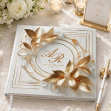 Elegant Gouden Monogram Trouwgastenboek