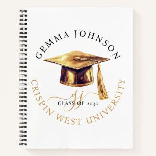 Elegant Gouden Monogram Universiteit Afstuderen Notitieboek