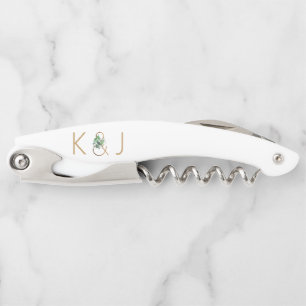 Elegant gouden monogram Waterverf groen Kurkentrekker