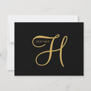 Elegant Gouden Monogram Zwart Notitiekaartje