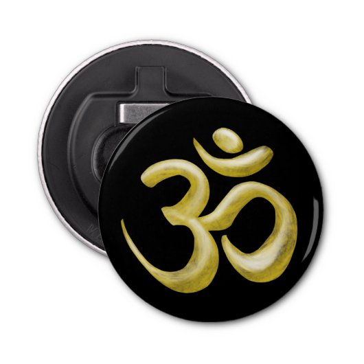 Elegant gouden OM symbool | Sanskriet Spiritueel Z Button Flesopener (Voorkant)