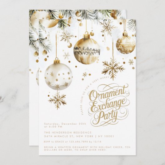 Elegant gouden Ornament uitwisseling kerstfeest Kaart (Voorkant / Achterkant)